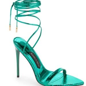 Jessica Rich Emerald Wrap Heels Metallic Snakeskin Green